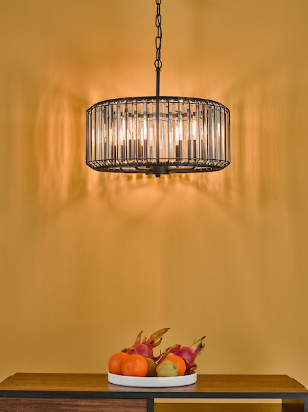 Freyza - Suspension à 4 lumières Dar Naeva noir mat et cristal