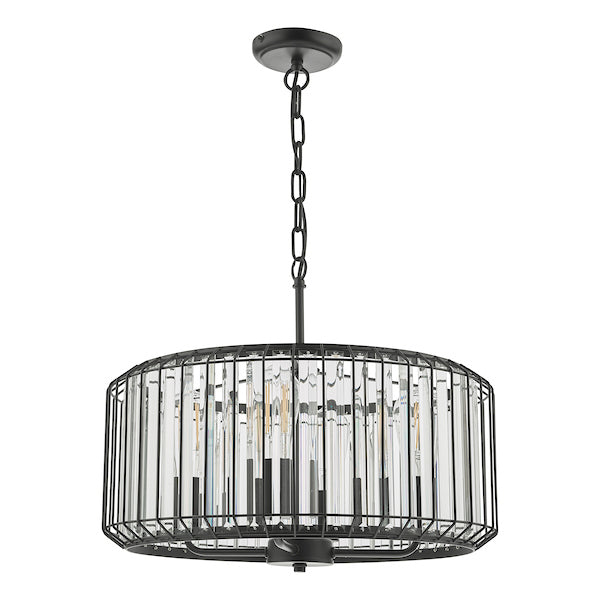 Freyza - Suspension à 4 lumières Dar Naeva noir mat et cristal