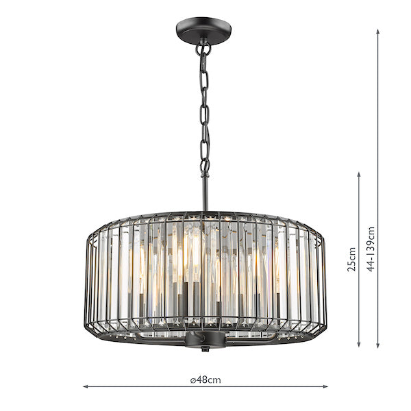 Freyza - Suspension à 4 lumières Dar Naeva noir mat et cristal