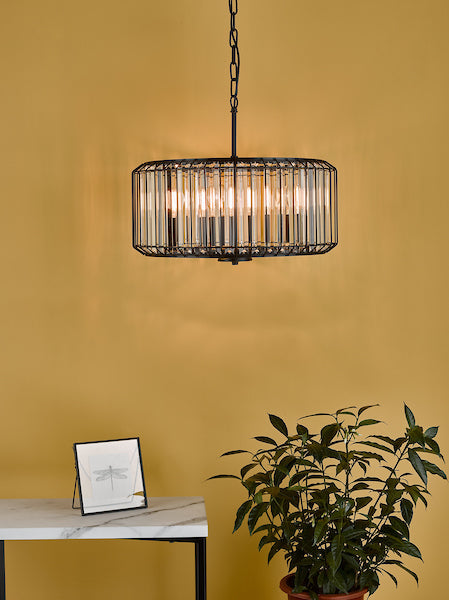 Freyza - Suspension à 4 lumières Dar Naeva noir mat et cristal