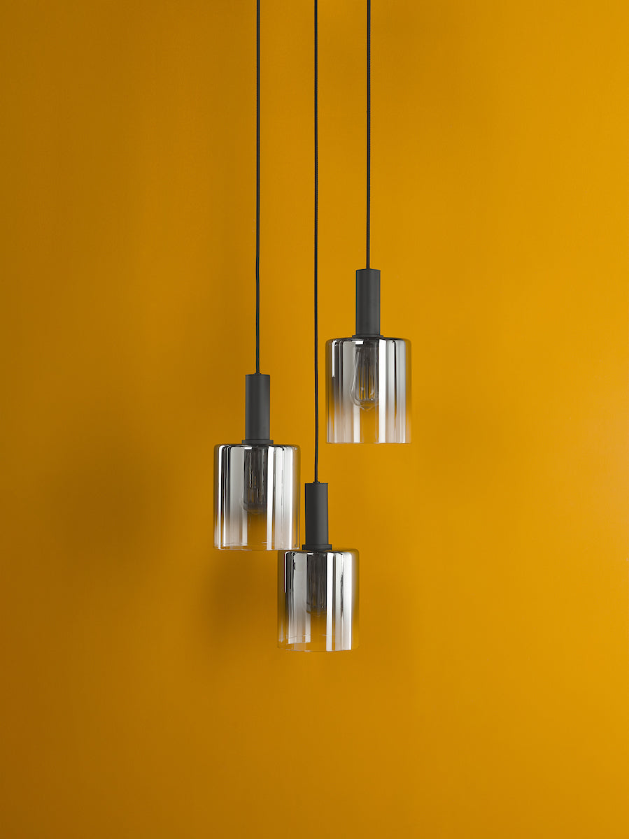 Freyza - Dar Savannah 3 Light Cluster Pendant Matt Black and Smoked Glass