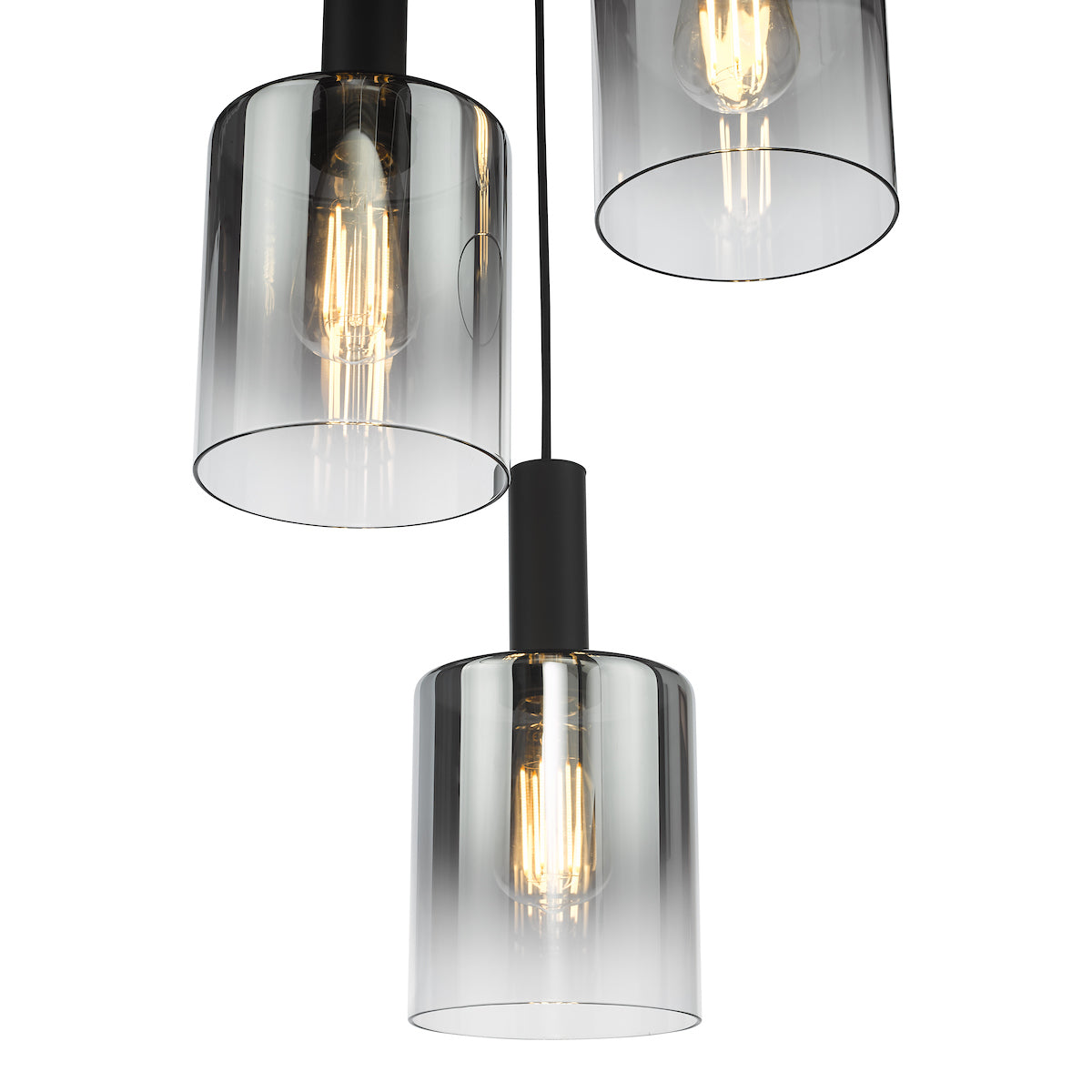 Freyza - Dar Savannah 3 Light Cluster Pendant Matt Black and Smoked Glass