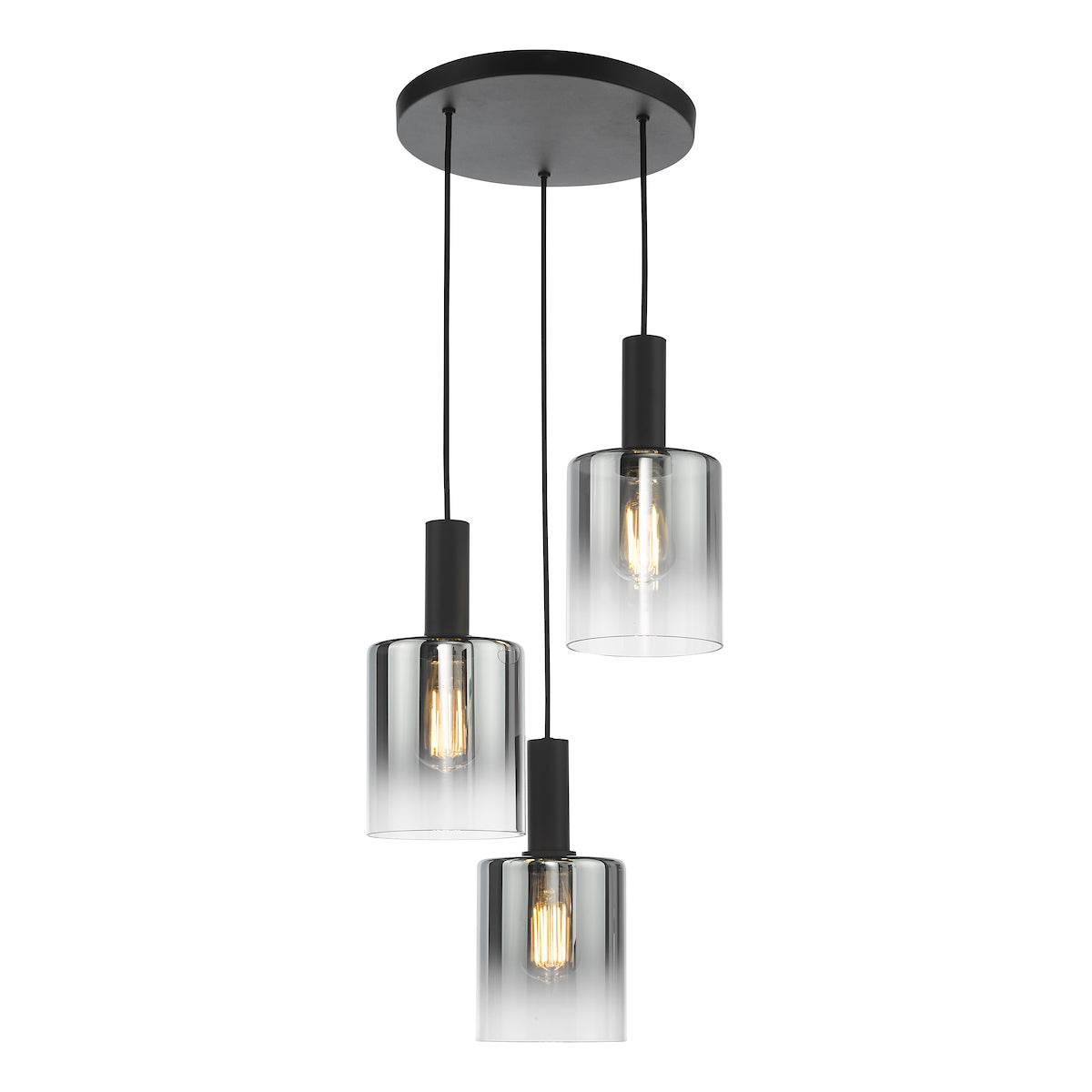 Freyza - Dar Savannah 3 Light Cluster Pendant Matt Black and Smoked Glass