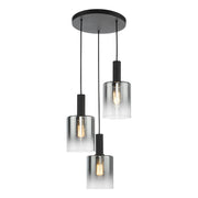 Freyza - Dar Savannah 3 Light Cluster Pendant Matt Black and Smoked Glass