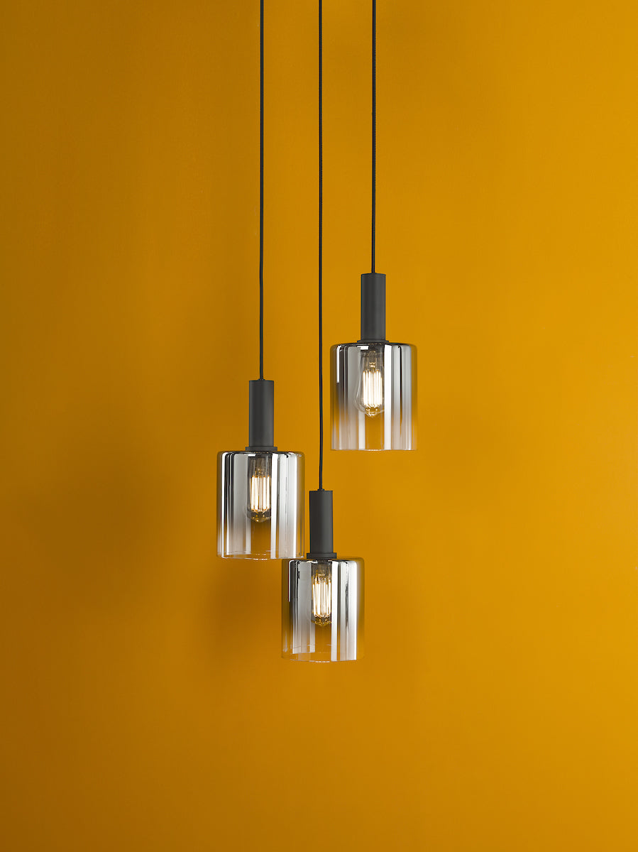 Freyza - Dar Savannah 3 Light Cluster Pendant Matt Black and Smoked Glass