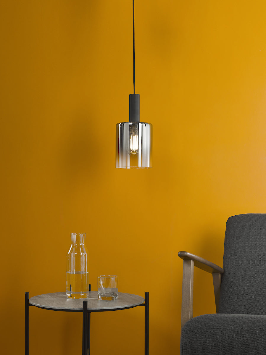 Freyza - Dar Savannah Pendant Matt Black and Smoked Glass