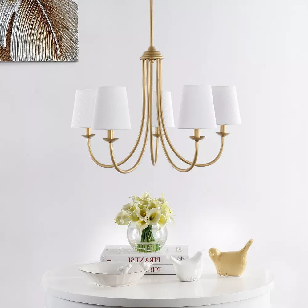 Freyza | Trill Vintage Industrial Brass Fabric Chandelier – Industrial Dining Room Living Room