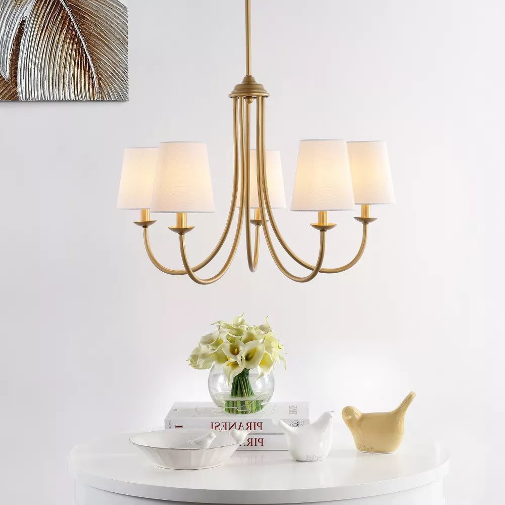 Freyza | Trill Vintage Industrial Brass Fabric Chandelier – Industrial Dining Room Living Room