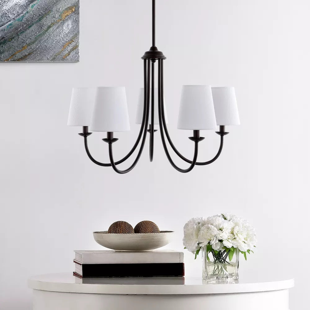 Freyza | Trill Vintage Industrial Brass Fabric Chandelier – Industrial Dining Room Living Room