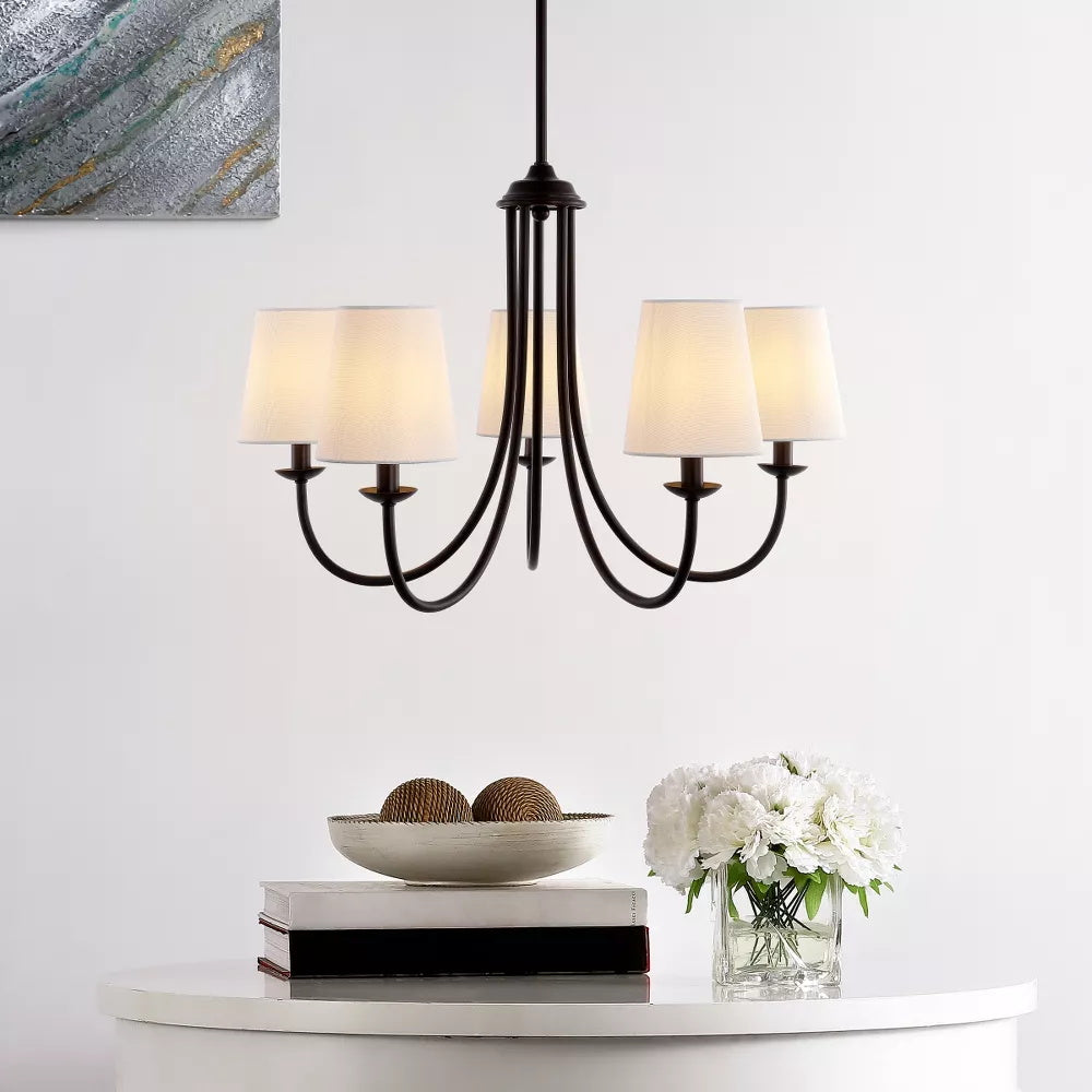 Freyza | Trill Vintage Industrial Brass Fabric Chandelier – Industrial Dining Room Living Room