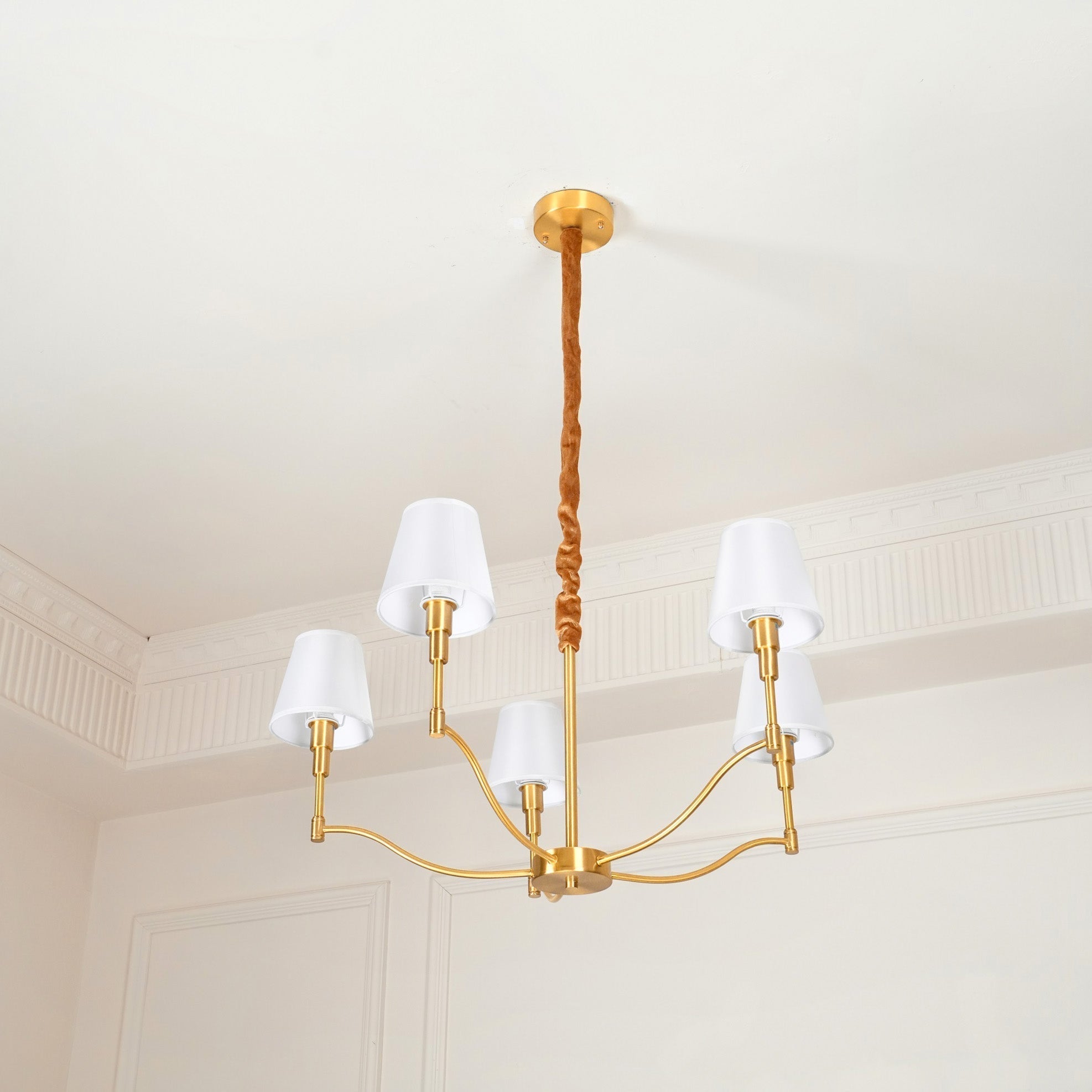 Freyza | Unfold Vintage Traditional Brass Fabric Chandelier – Vintage Dining Room Living Room