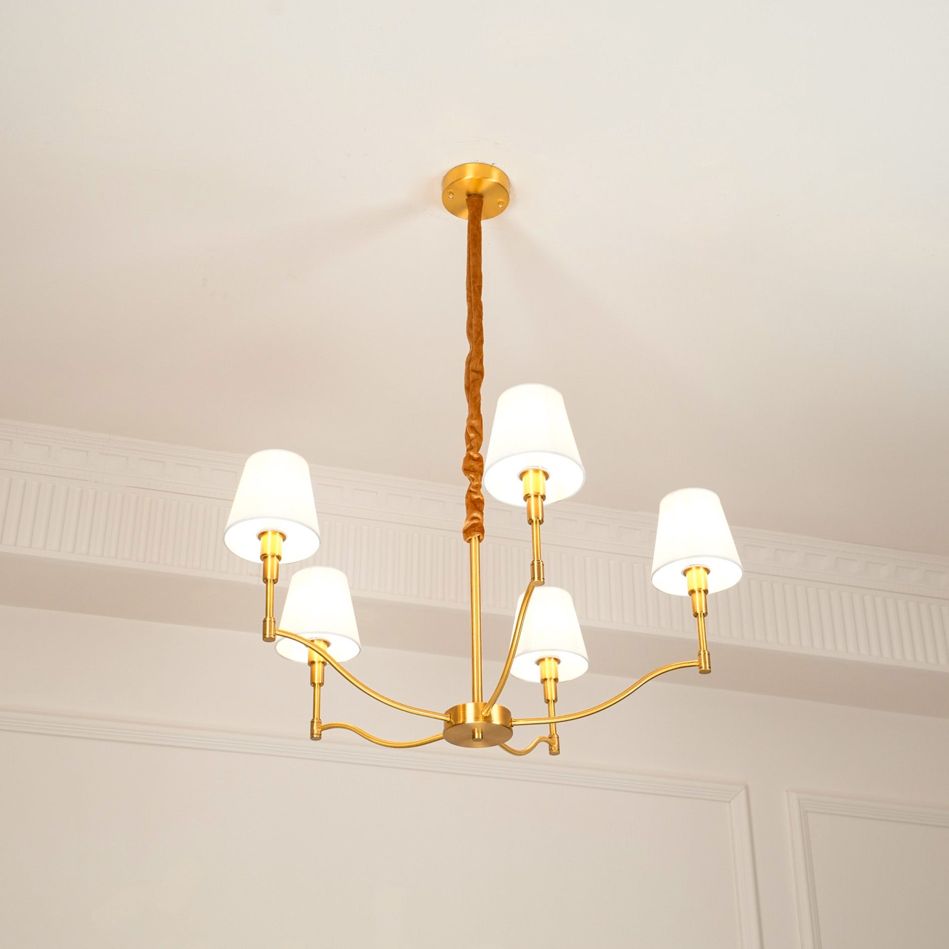 Freyza | Unfold Vintage Traditional Brass Fabric Chandelier – Vintage Dining Room Living Room