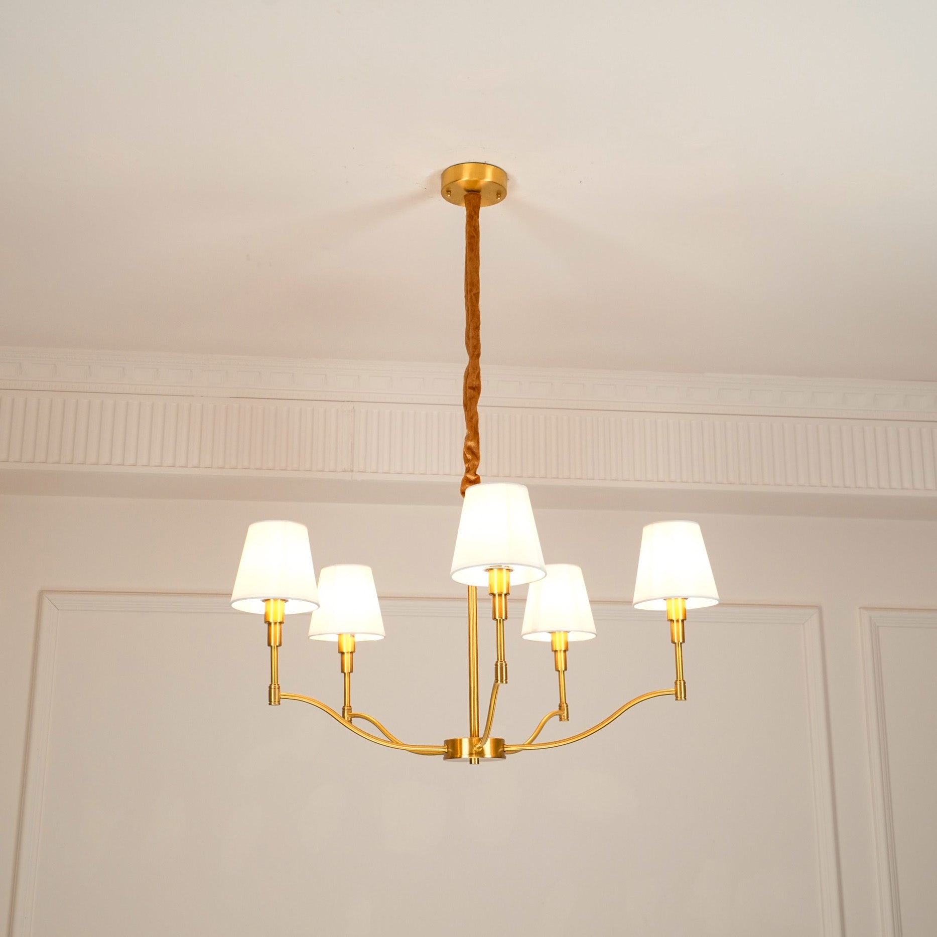 Freyza | Unfold Vintage Traditional Brass Fabric Chandelier – Vintage Dining Room Living Room