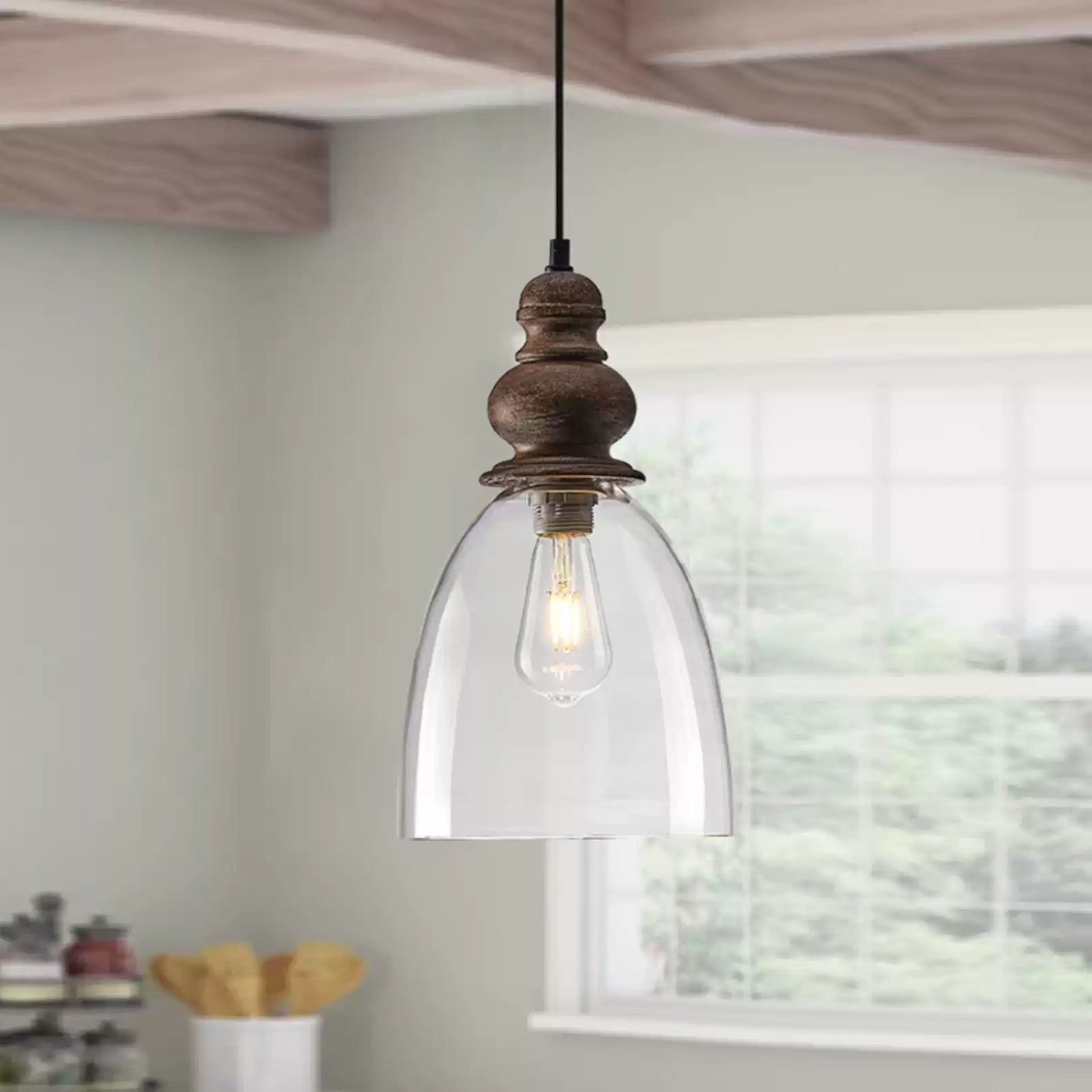 Freyza | Inert Wooden Glass Glass Wood Pendant Light – Kitchen Dining Room