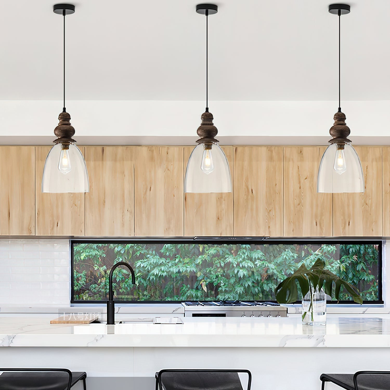 Freyza | Inert Wooden Glass Glass Wood Pendant Light – Kitchen Dining Room