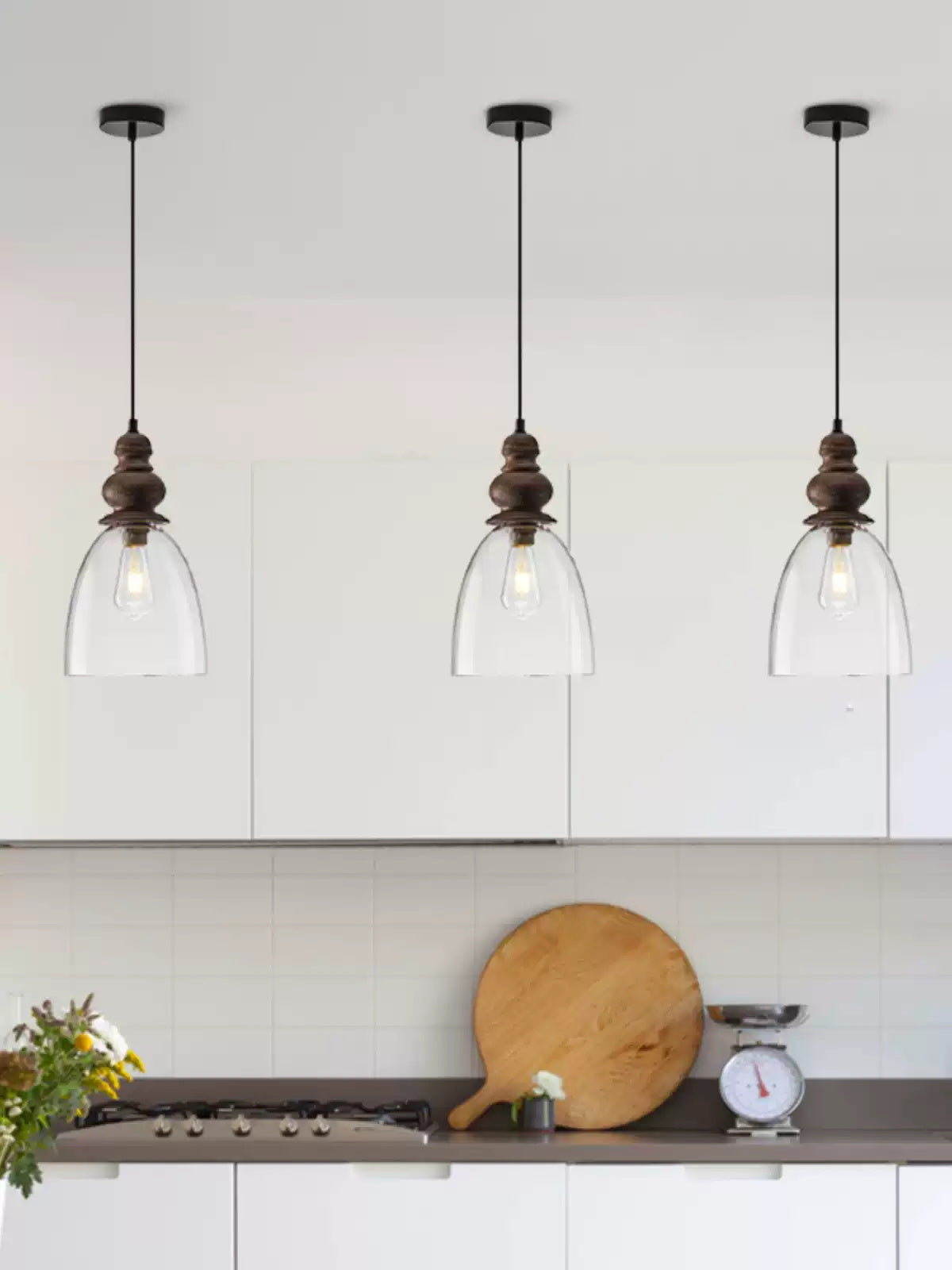 Freyza | Inert Wooden Glass Glass Wood Pendant Light – Kitchen Dining Room