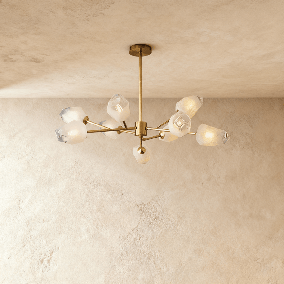 Freyza - Eleganter moderner Kupfer-geometrischer Kronleuchter mit Glasschirmen