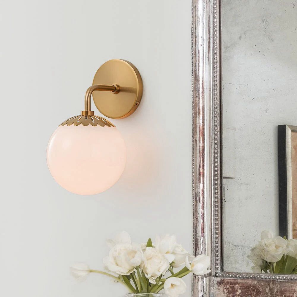 Freyza | Aegis Globe Brass Brass Glass Wall Light – Bedroom Hallway
