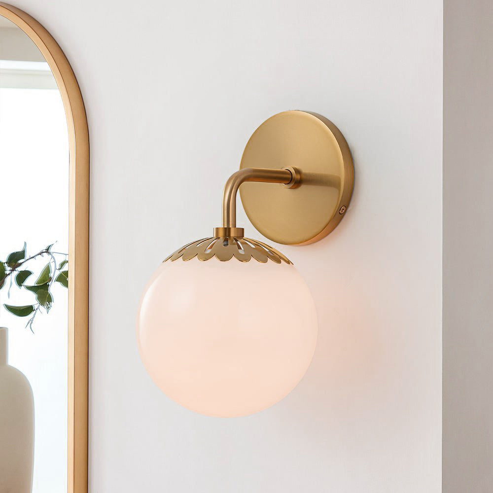 Freyza | Aegis Globe Brass Brass Glass Wall Light – Bedroom Hallway