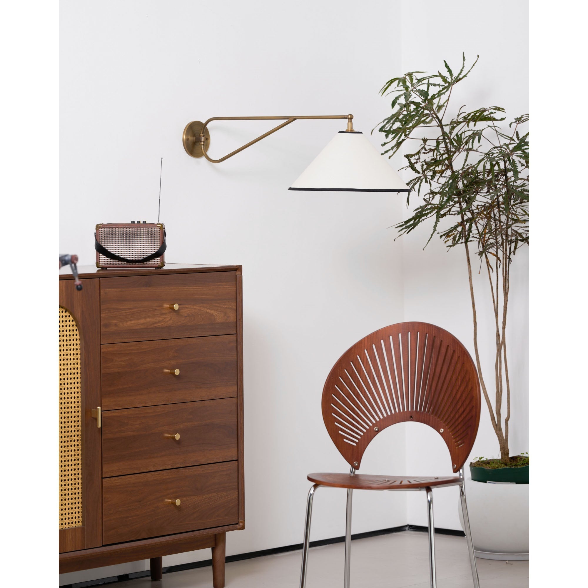Freyza | Hymn Vintage Brass Brass Fabric Wall Light – Vintage Bedroom Hallway