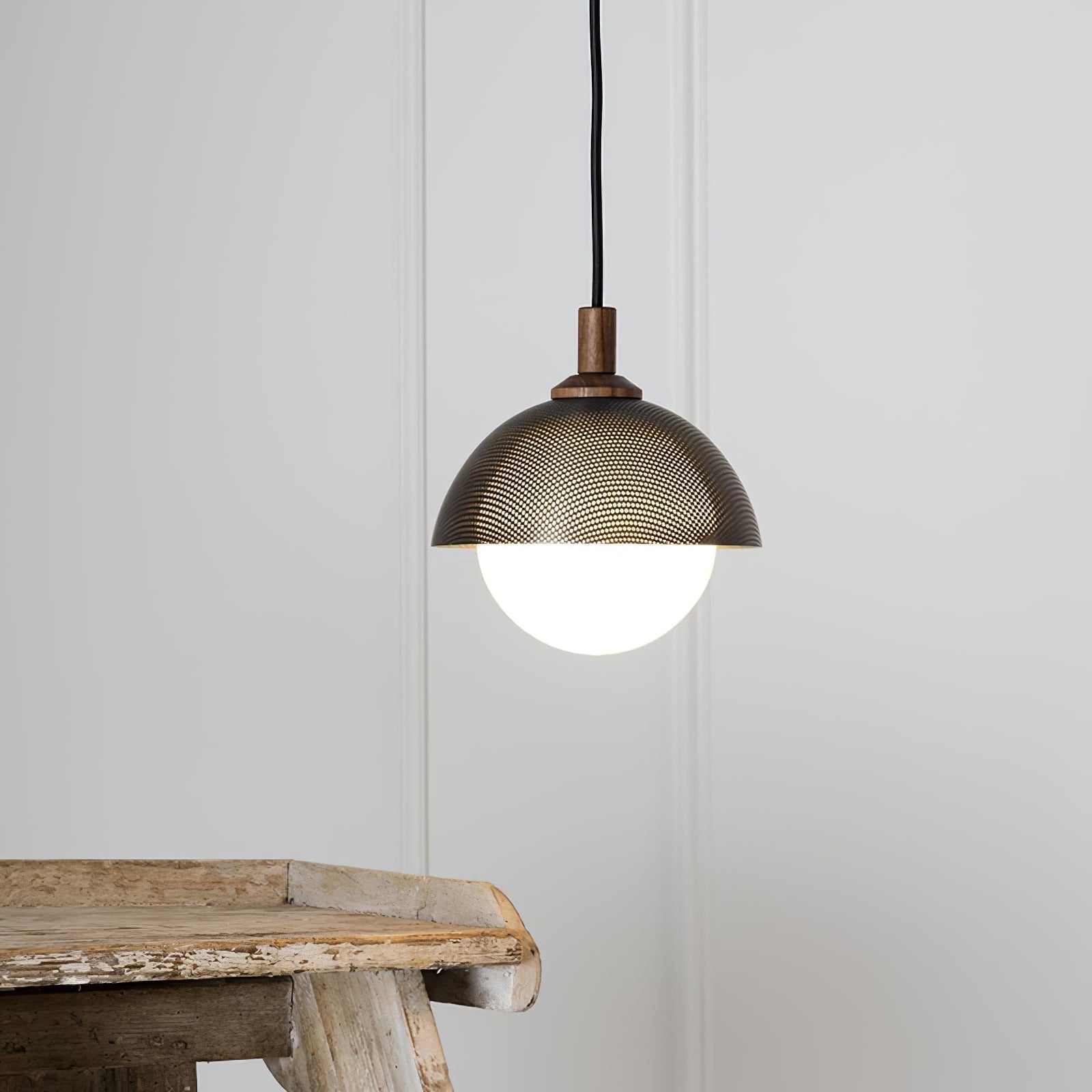 Freyza | Pith Dome Perforated Wood Pendant Light – Kitchen Dining Room