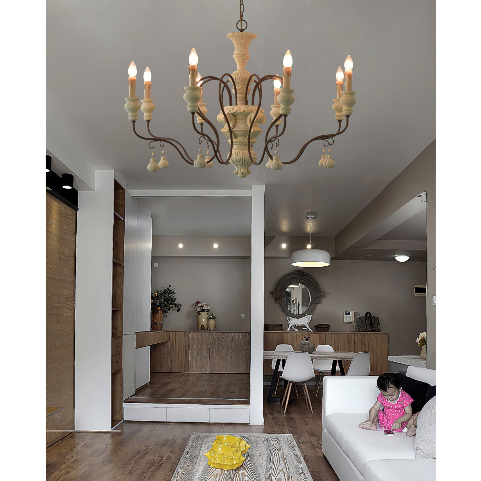 Freyza | Postmoderner luxuriöser Holz-Kronleuchter Quartz – Modernes Esszimmer, Wohnzimmer