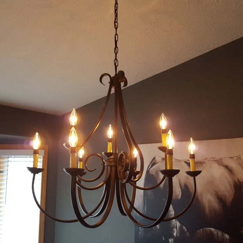 Freyza | Cove Vintage Industrial Brass Chandelier – Industrial Dining Room Living Room