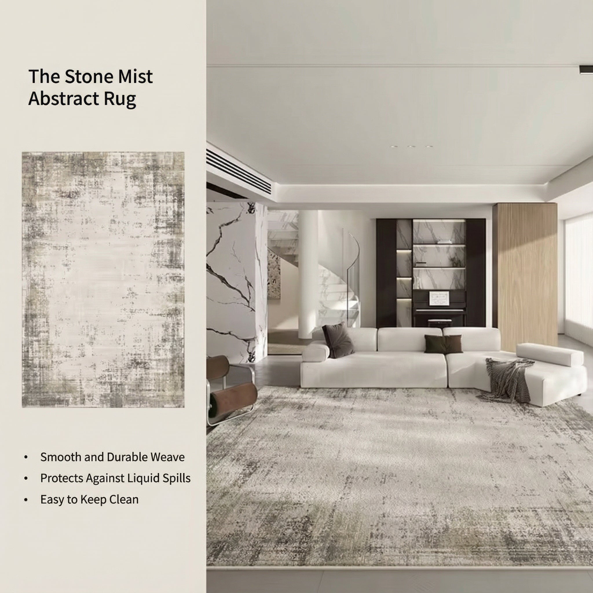 Freyza - Washable Modern Abstract Area Rug – Soft Stone Mist