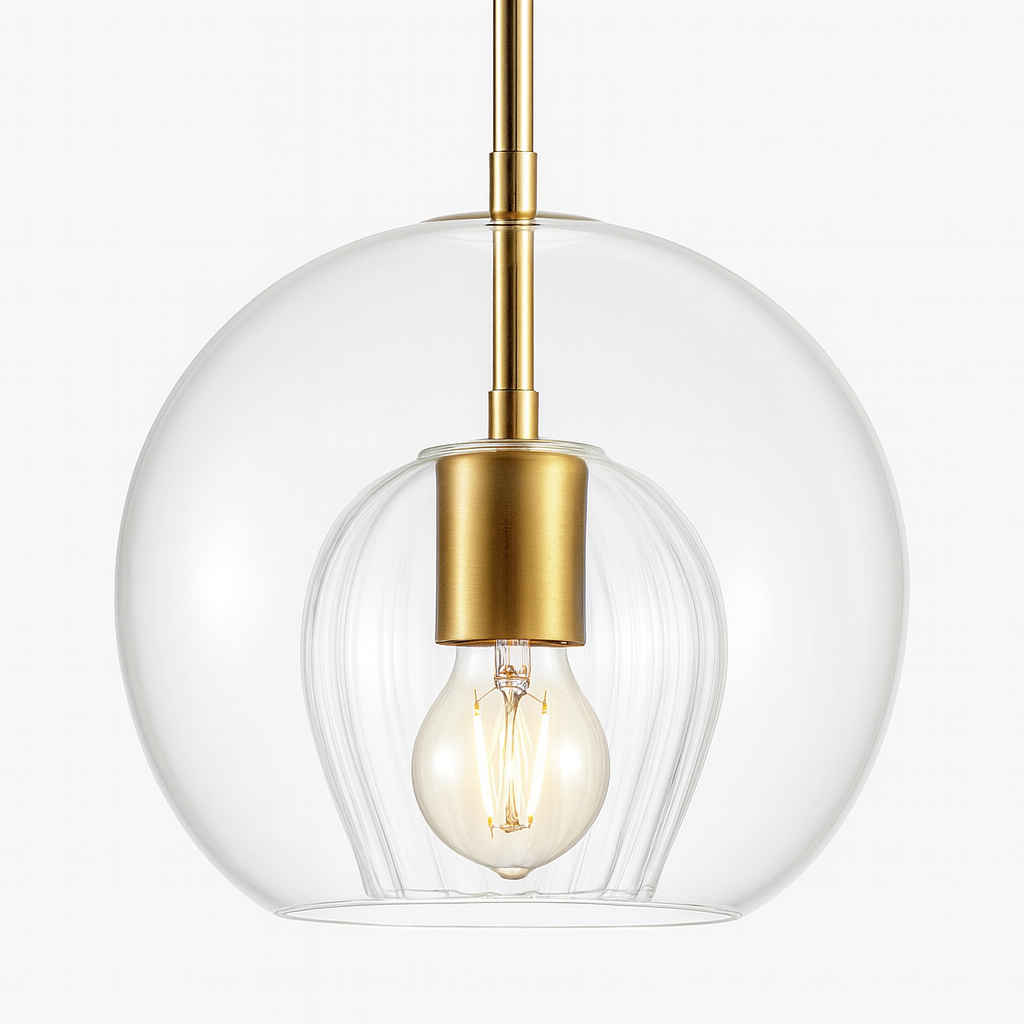 Modern Double Glass Globe Pendant | Fluted Inner Shade