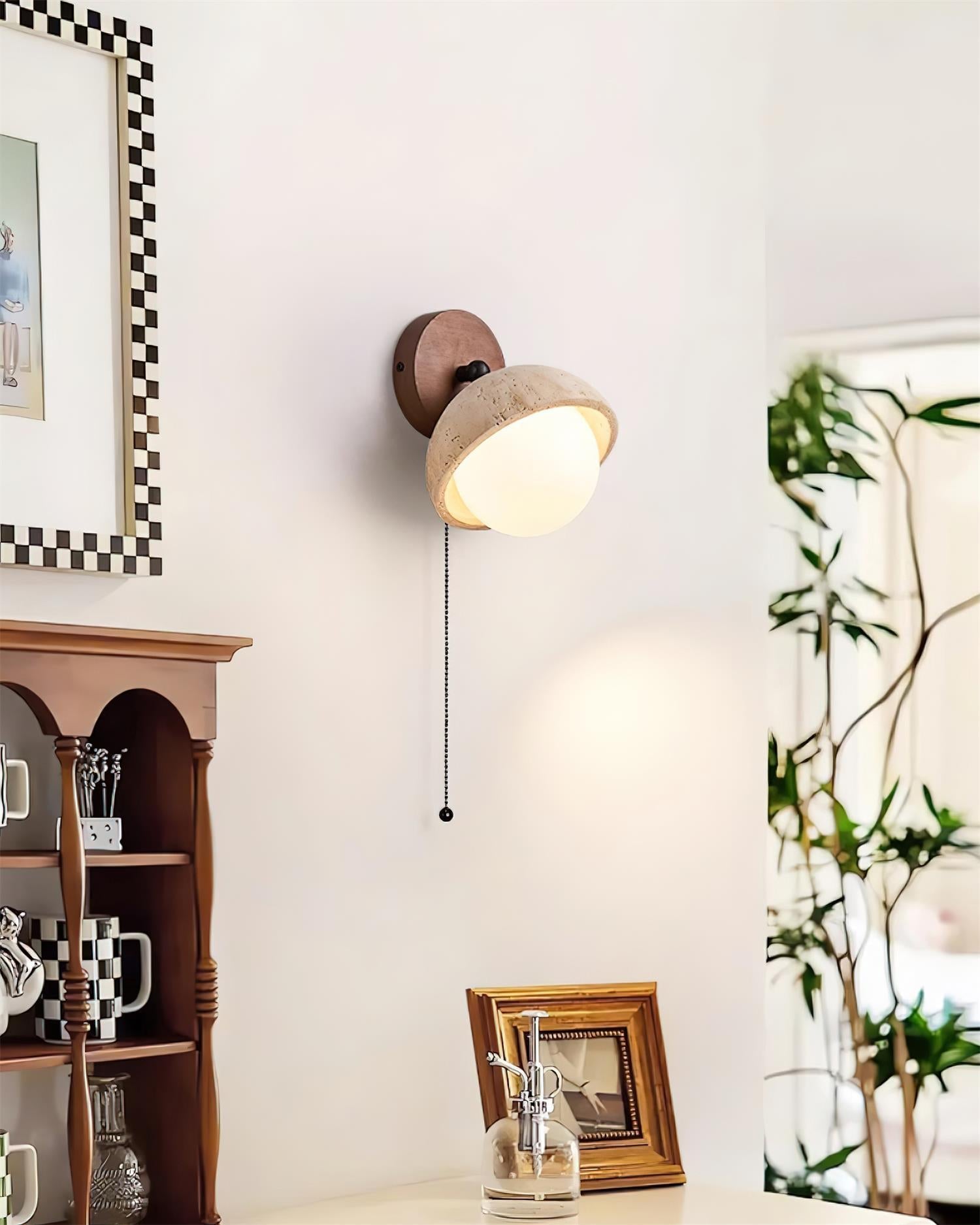 Freyza | Applique murale en bois et travertin – Lampe murale moderne pour chambre et couloir