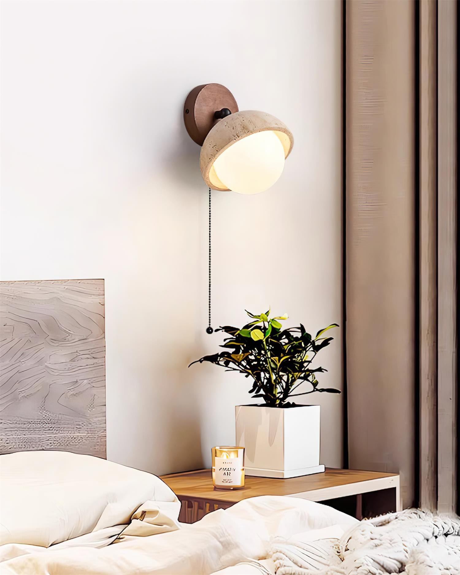 Freyza | Applique murale en bois et travertin – Lampe murale moderne pour chambre et couloir