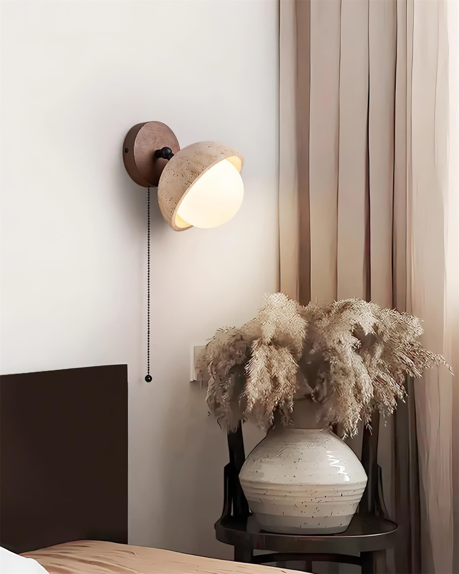 Freyza | Applique murale en bois et travertin – Lampe murale moderne pour chambre et couloir