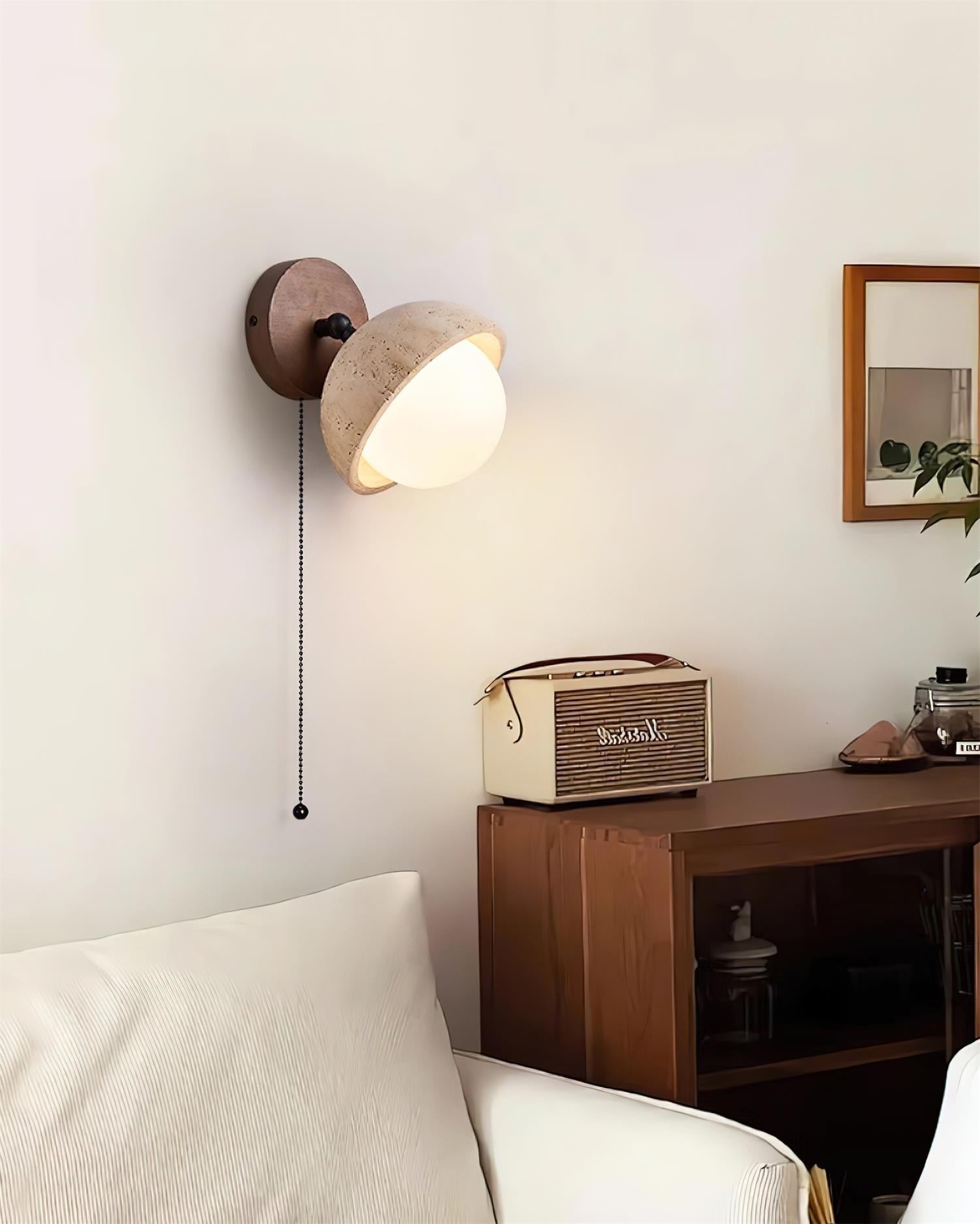 Freyza | Applique murale en bois et travertin – Lampe murale moderne pour chambre et couloir