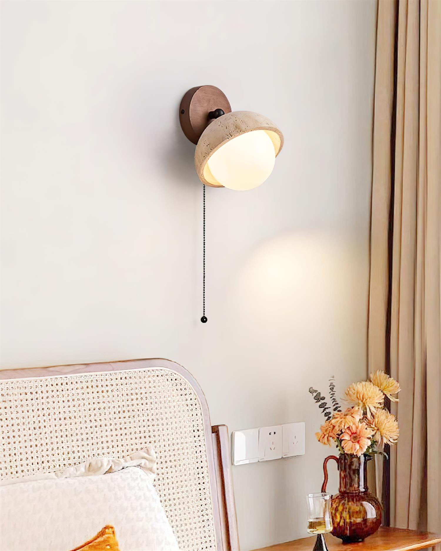 Freyza | Applique murale en bois et travertin – Lampe murale moderne pour chambre et couloir