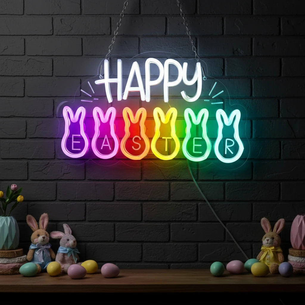 Easter Glow | Happy Easter Neon Sign with Adjustable Brightness | USB Powered LED Decor for Festive Celebrations 0