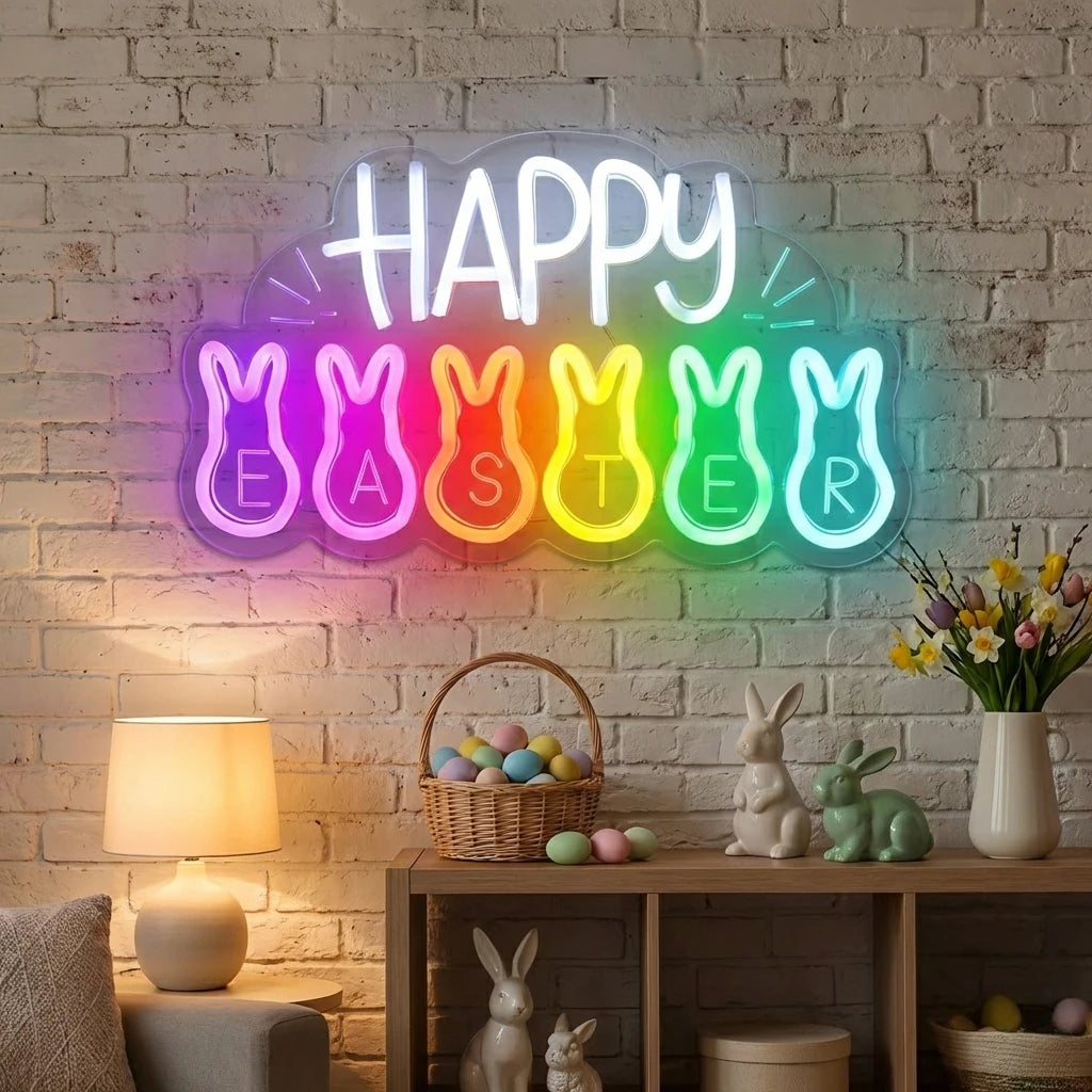 Easter Glow | Happy Easter Neon Sign with Adjustable Brightness | USB Powered LED Decor for Festive Celebrations 1