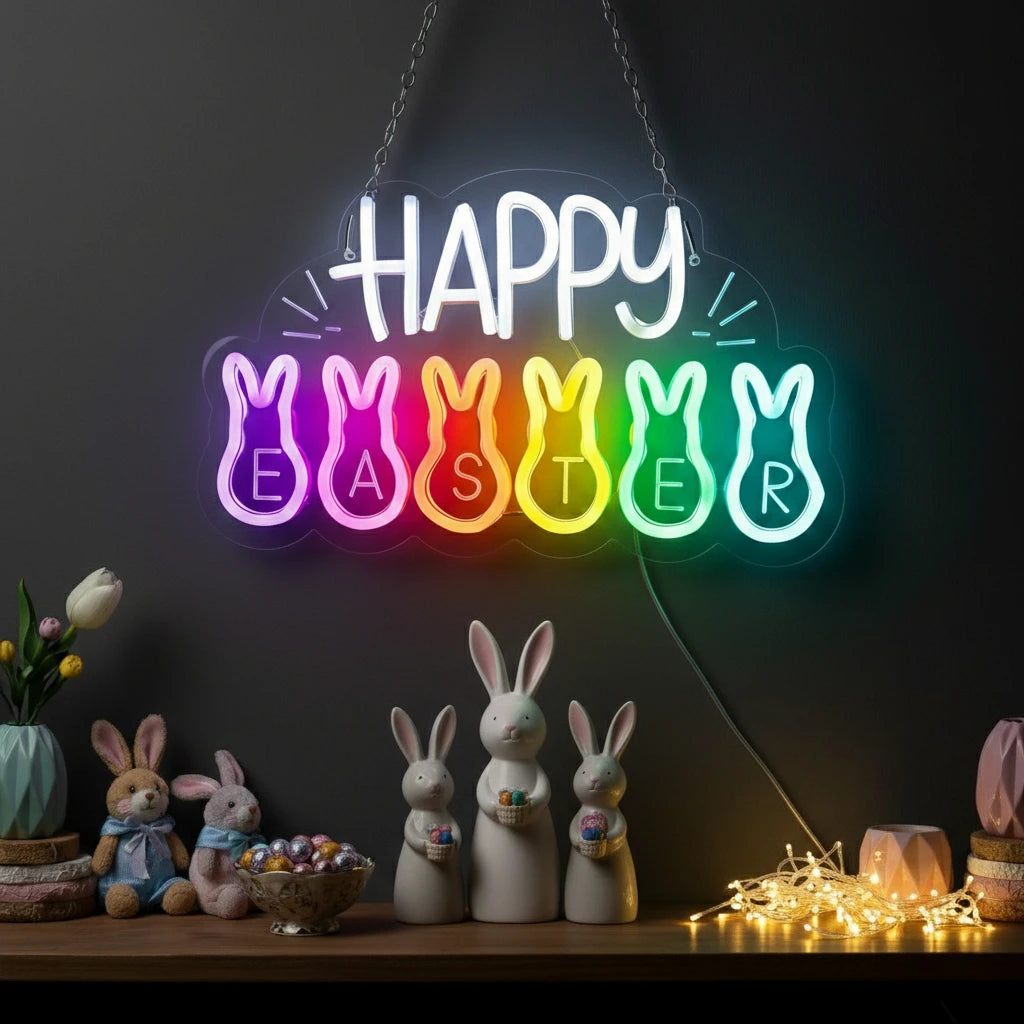 Easter Glow | Happy Easter Neon Sign with Adjustable Brightness | USB Powered LED Decor for Festive Celebrations 3