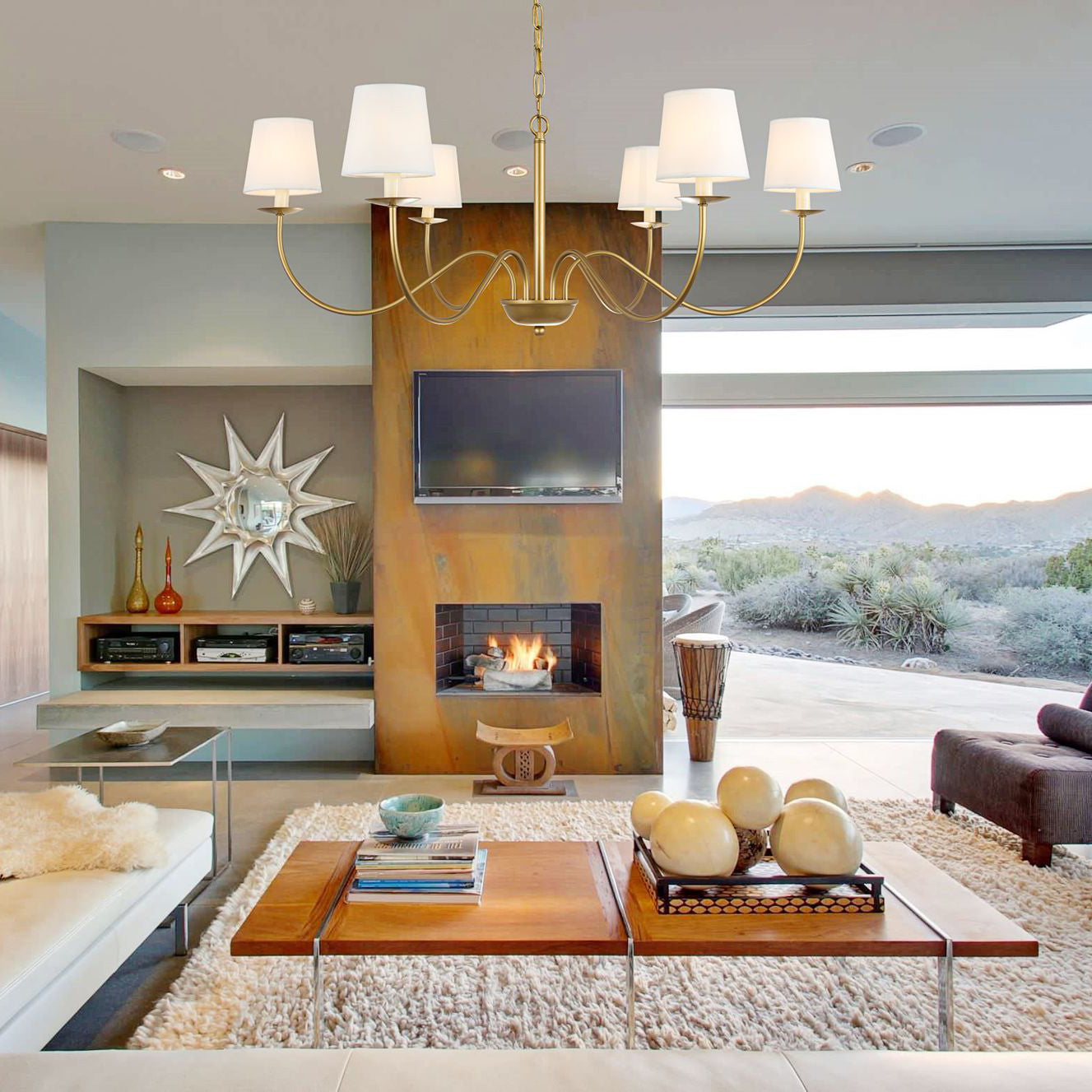 Freyza | Amble Vintage Industrial Brass Fabric Chandelier – Industrial Dining Room Living Room
