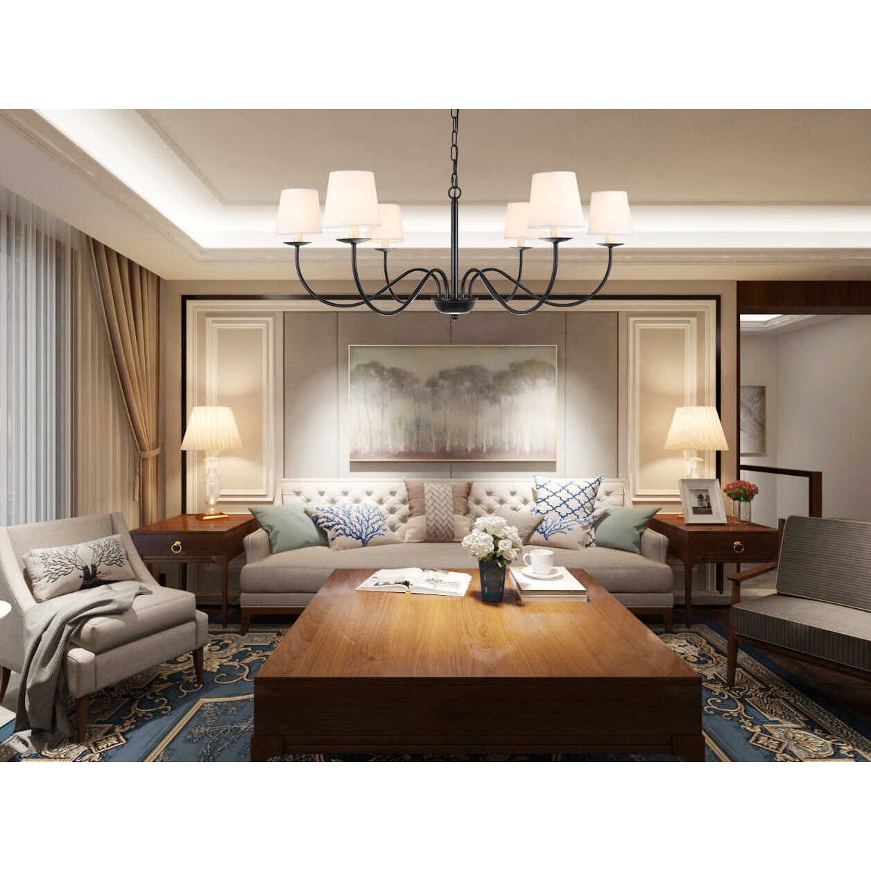 Freyza | Amble Vintage Industrial Brass Fabric Chandelier – Industrial Dining Room Living Room