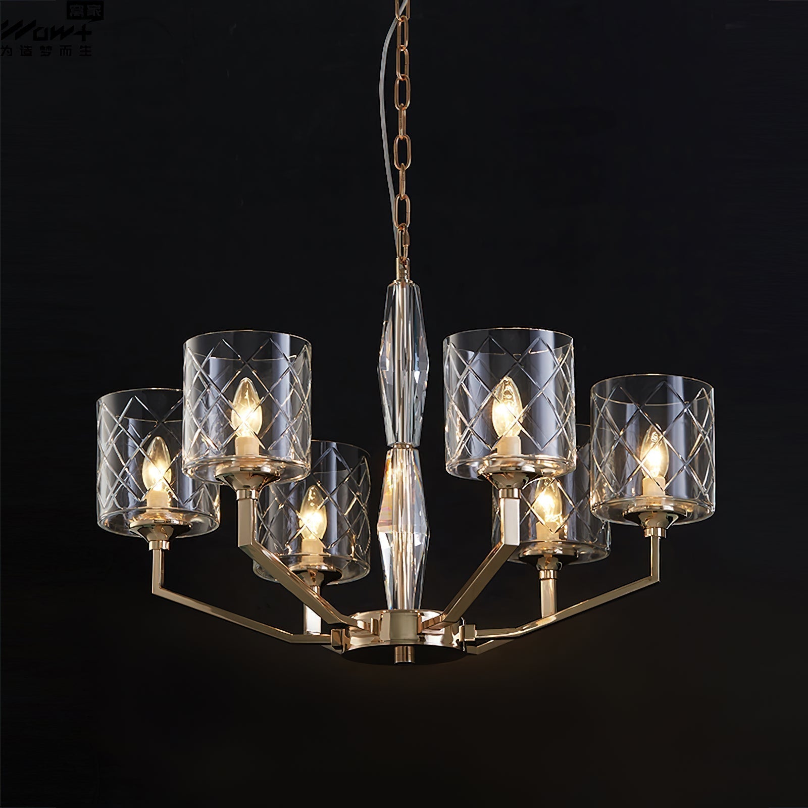 Freyza | Lustre postmoderne de luxe en laiton et verre Dew – Salle à manger et salon modernes
