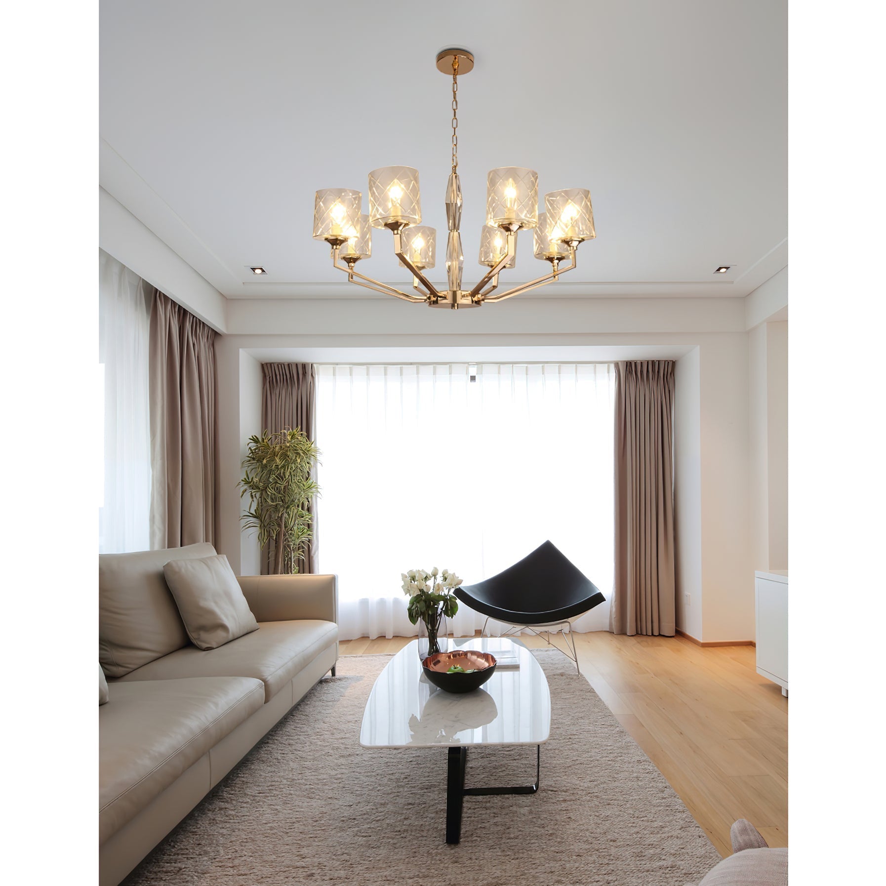 Freyza | Lustre postmoderne de luxe en laiton et verre Dew – Salle à manger et salon modernes