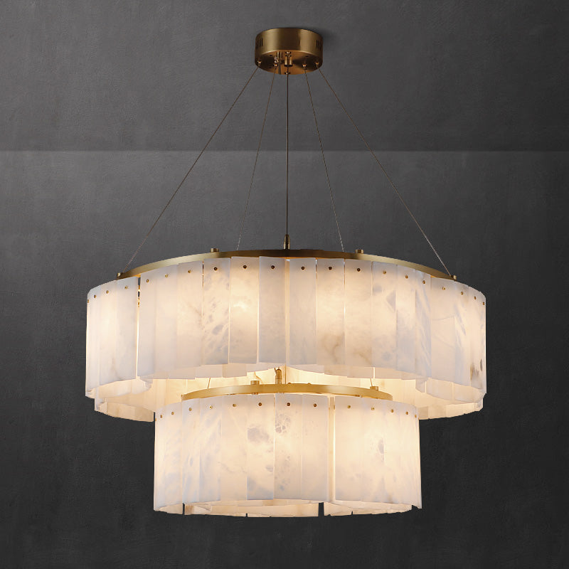 Freyza - Elegant Alabaster Chandelier Light with Brass Accents | Modern Design for Dining Room Decor