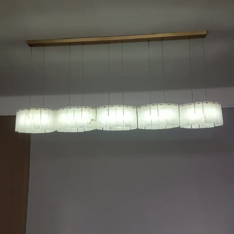 Freyza - Elegant Alabaster Chandelier Light with Brass Accents | Modern Design for Dining Room Decor