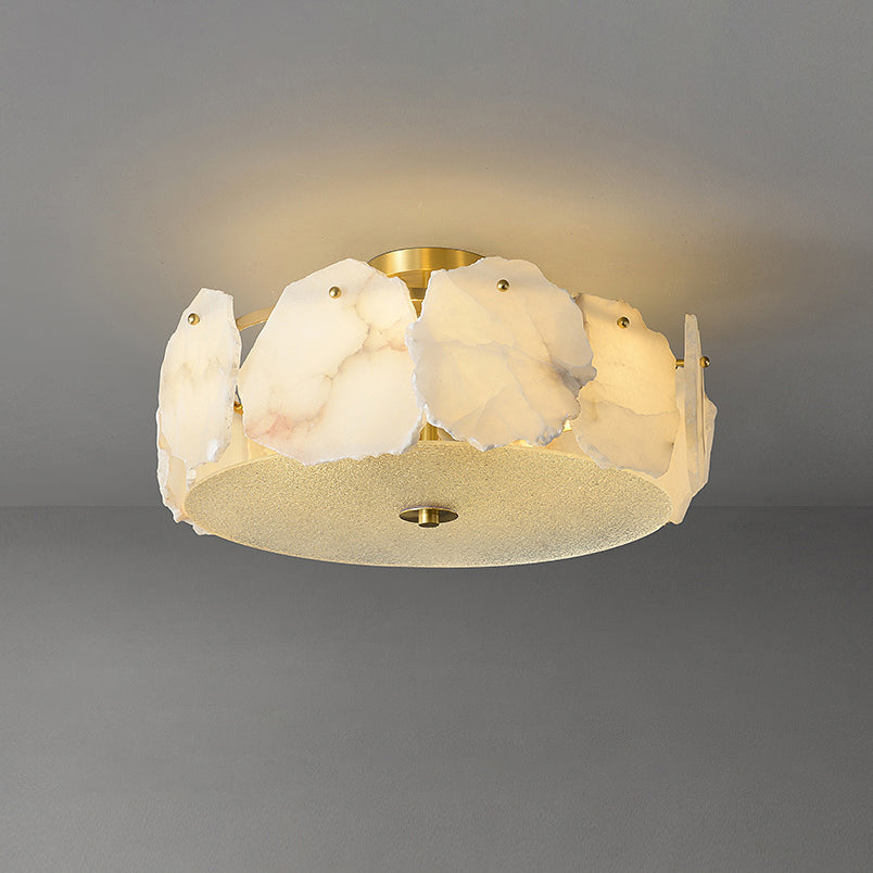 Freyza - Elegant Alabaster Glass Flush Mount Ceiling Light Fixture with Brass Finish | Stylish Illumination for Indoor Spaces