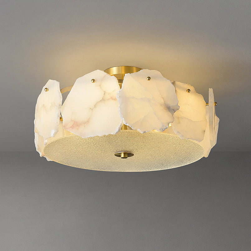 Freyza - Elegant Alabaster Glass Flush Mount Ceiling Light Fixture with Brass Finish | Stylish Illumination for Indoor Spaces