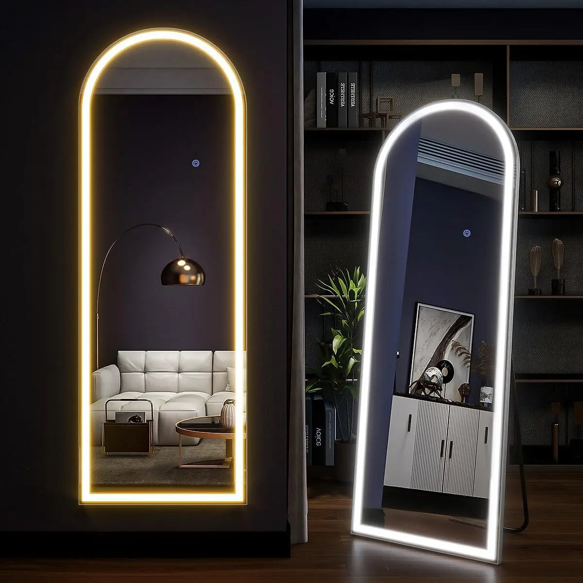 Elegant Arched Full Length Mirror with LED Lights & Sturdy Stand | Stylish Floor Mirror for Perfect Reflections 0