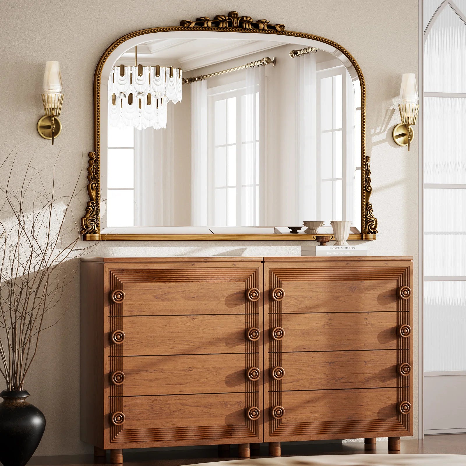 Elegant Arched Vanity Mirror | Vintage Wall-Mounted Design for Stylish Grooming 0