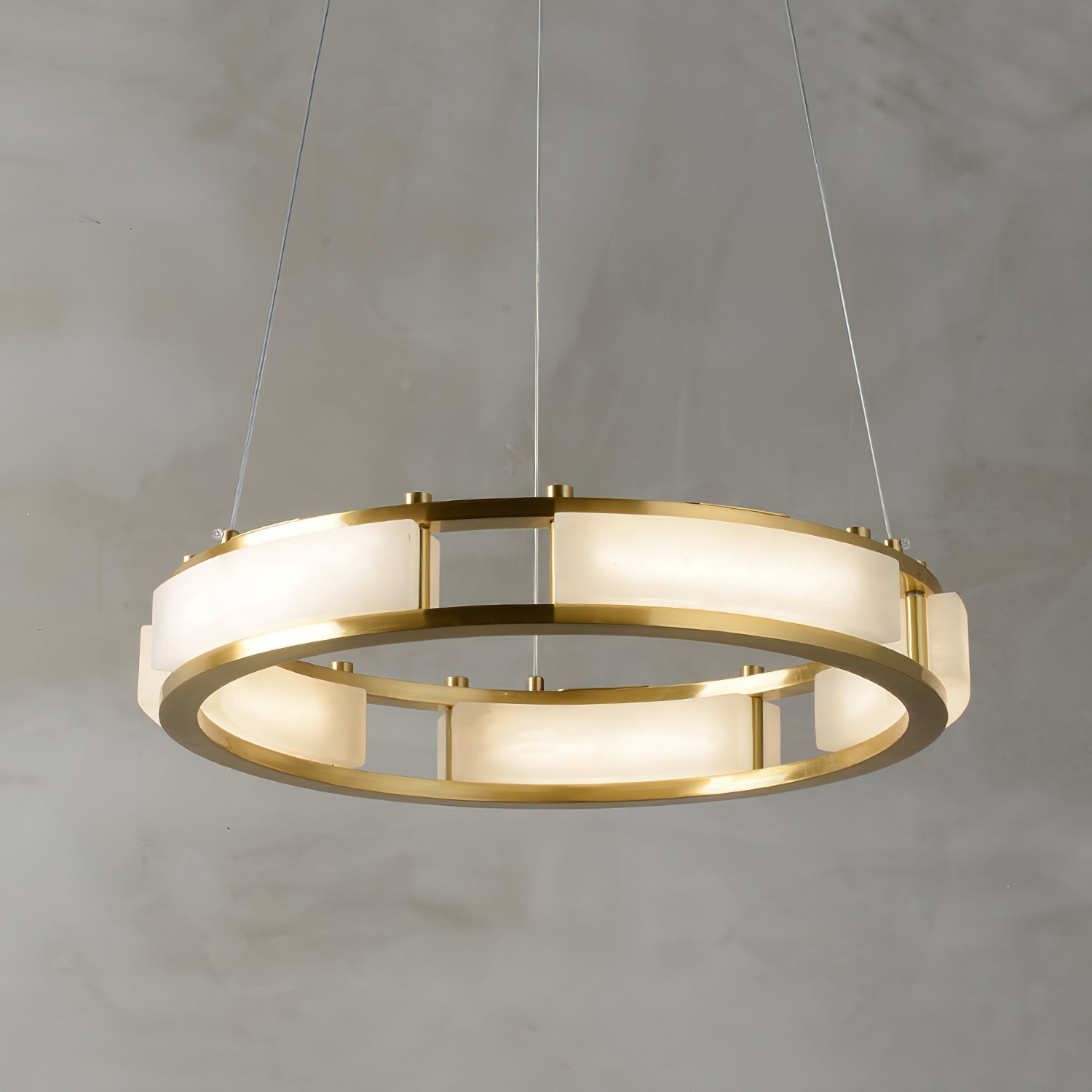 Freyza - Elegant Brass Alabaster Chandelier Light with Integrated LED | Modern Design for Dining Room Spaces