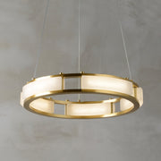 Freyza - Elegant Brass Alabaster Chandelier Light with Integrated LED | Modern Design for Dining Room Spaces