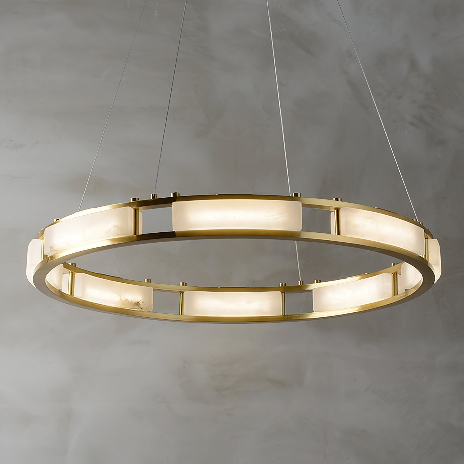 Freyza - Elegant Brass Alabaster Chandelier Light with Integrated LED | Modern Design for Dining Room Spaces